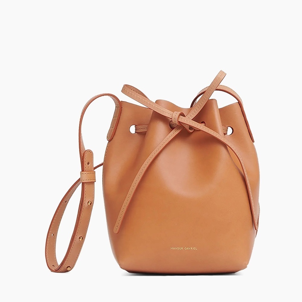 Mansur Gavriel Mini Mini Bucket Bag In Tan Caros